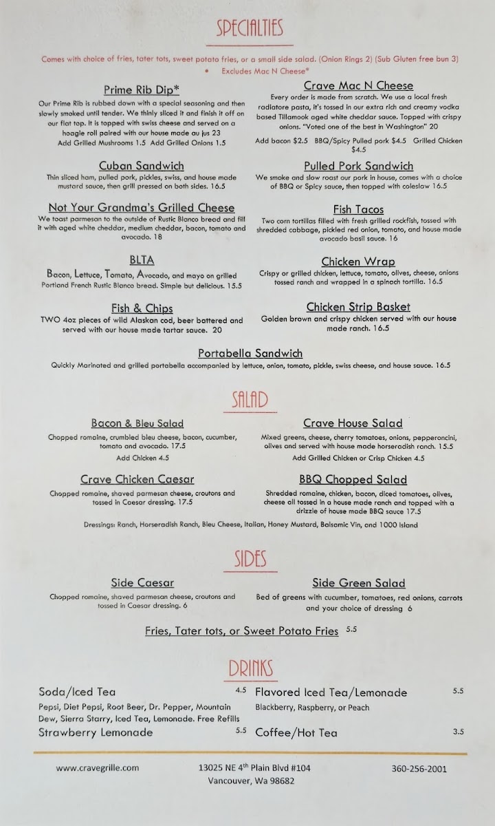 Crave Grille Menu - Image 1